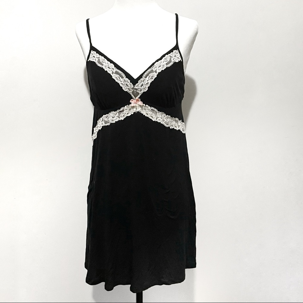 Victoria’s Secret black and white slip dress with lace detail